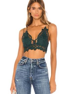 Free People Adella Lace Bralette Top in Deep Green